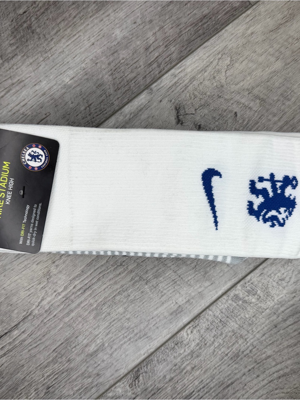 Nike White Knee High Socks with Blue Crest